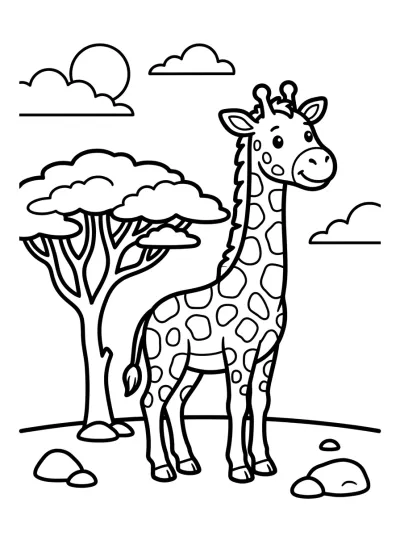 Desenho de Jirafa en el Safari para colorir