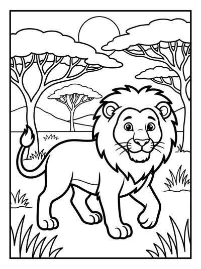 Desenho de León en el Safari para colorir