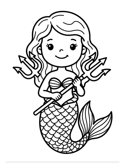 Desenho de Sirena con Tridente para colorir
