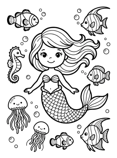 Desenho de Sirena Nadando para colorir