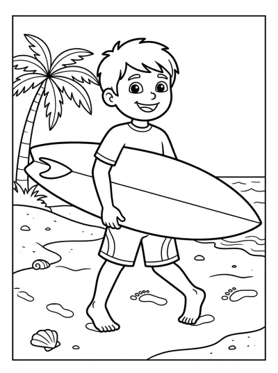 Desenho de Surfista en la Playa para colorir
