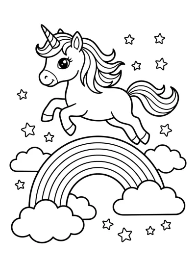 Desenho de Unicornio en el Arcoíris para colorir
