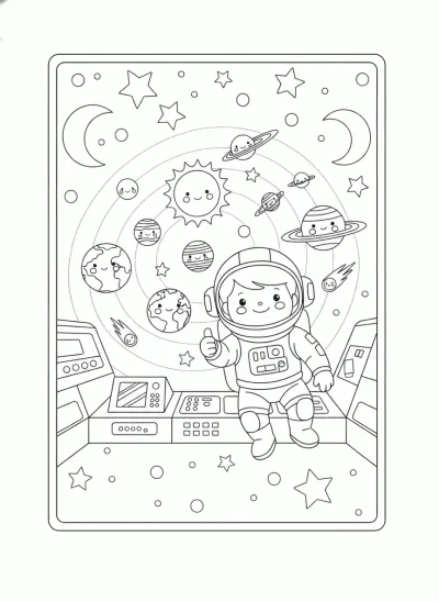 astronauda na estaçao espacial internacional e o sistema solar ao fundo